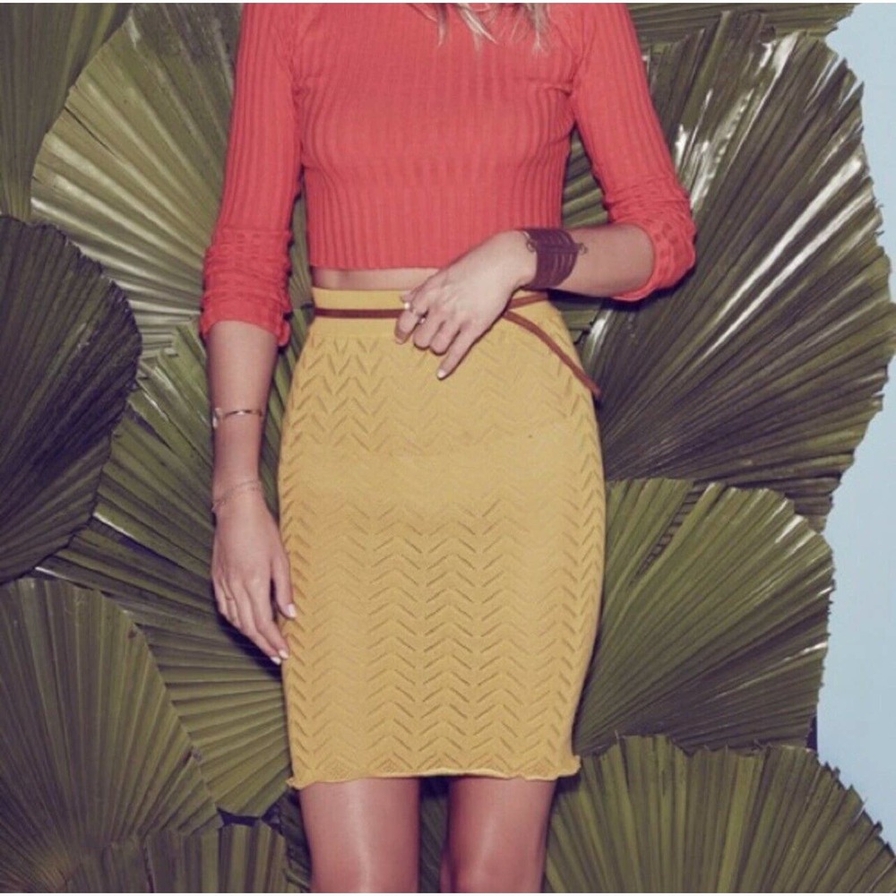 NWT Knitz For Love & Lemons Lemon Drop Skirt Size S Lemon Yellow
